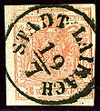 Stamp of the Austrian coat of arms issue 1850 with postmark of Ljubljana