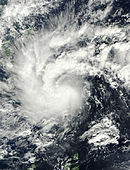 Satellietbeeld van tropische storm Washi boven de Filippijnen  