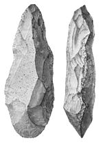 Uma pedra que foi afiada para ser usada como um machado de mão