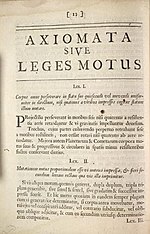 Eine Seite aus Newtons Buch über die drei Gesetze der Bewegung