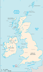 Poloha ostrovů Isles of Scilly (zakroužkované)