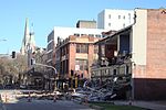 Aardbevingsschade in Christchurch, Nieuw Zeeland.  