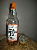 Een fles Żołądkowa Gorzka, een soort Poolse kruidenwodka.  