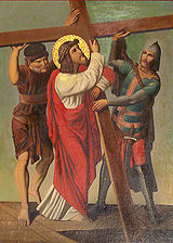 Jesus hjälpt av Simon av Cyrene, brasiliansk avbildning från 1800-talet