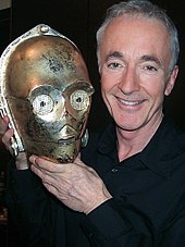 Anthony Daniels with C-3PO mask, 2005