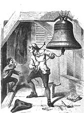 独立宣言の通過を知らされたベルマン：1776年7月4日に自由の鐘が鳴らされた物語を描いた1854年の作品