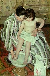 Мери Касат, "Детската баня" (Банята). 1893 г., маслени бои върху платно  