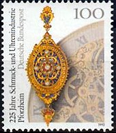Stamp of the German Federal Post Office (1992): 225 years of jewellery and watch industry, Pforzheim