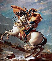 Napoleon přechází Alpy, obraz Jacquese-Louise Davida ze sbírky Malmaison.  