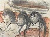 Three Prostitutes on a Sofa (c. 1879), pastel over monotype, 16 × 21.5 cm