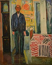 Self-portrait between clock and bed (1940-43)