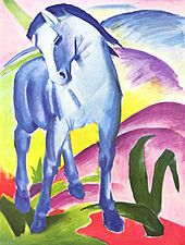 Blaues Pferd I (Blauw paard I, 1911 door Franz Marc (1880-1916)  