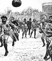The first international match (between England and Scotland) took place in 1872 (press drawing)