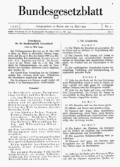Publication of the Basic Law on page 1 of the first number of the Federal Law Gazette