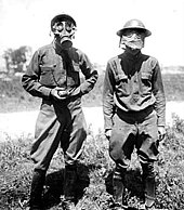 US soldiers with gas masks, 1917