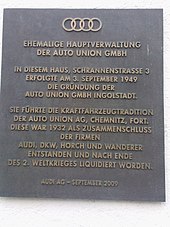 Commemorative plaque at the first company headquarters in Ingolstadt