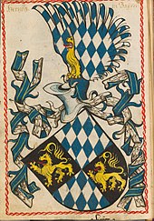 Geviertes Wappen Bayern-Pfalz, Scheiblersches Wappenbuch 1450-1480