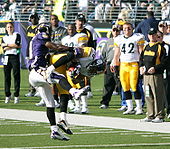 Ward elkapja a labdát a rivális Baltimore Ravens ellen 2006-ban.