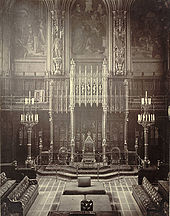 Throne in the Lords Chamber, from where the British monarch delivers his speech at the opening of Parliament