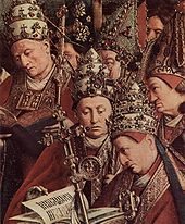 Popes at the Adoration of the Lamb (partial view of the Ghent Altarpiece by Jan van Eyck)