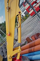 A hydraulic cylinder on a construction machine