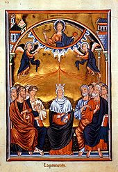 Representation of Pentecoste (Old French for Pentecost) in the Ingeborg Psalter (around 1200)