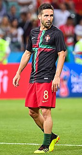Moutinho se rozcvičuje v iberském derby proti Španělsku na mistrovství světa 2018  