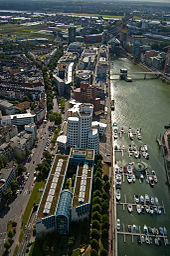 WDR (front), Neuer Zollhof (Gehry buildings) and part of the Media Harbor