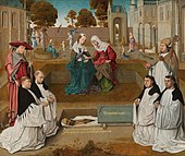 Master of the Spes nostra: Canons and Saints at a Tomb or Allegory of Transience. ca. 1500