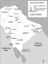 The Mughal Empire around 1700 under Aurangzeb