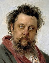 Ausschnitt aus Ilya Repins berühmtem Porträt Mussorgskis, das vom 2. bis 5. März 1881, nur wenige Tage vor dem Tod des Komponisten, gemalt wurde.