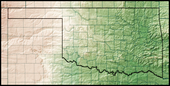 Um mapa mostrando as características físicas de Oklahoma