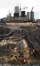 Excavation at the site of the former station of the Grand Trunk Railway