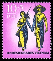 GDR surcharge stamp of the series Invincible Vietnam from 1969