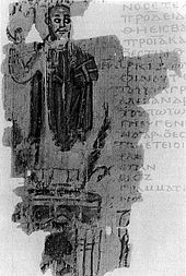 Theophilos standing triumphantly on the Serapeum (late antique book illustration)