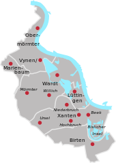 Location of the districts of Xanten