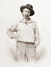 Walt Whitman, 35 jaar, van het frontispice van Leaves of Grass, Fulton St., Brooklyn, N.Y., staalgravure door Samuel Hollyer van een verloren gegane daguerreotypie door Gabriel Harrison