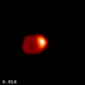 Algol B obíhá kolem Algolu A. Tato animace byla sestavena z 55 snímků z interferometru CHARA v blízkém infračerveném pásmu H.