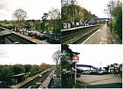 En fotomontage af landsbyen King's Sutton jernbanestation i det vestlige Northamptonshire. Den betjenes af både First Great Western og Chiltern Railways til og fra Banbury.