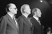Vedoucí představitelé při podpisu dohod z Camp Davidu, 1978