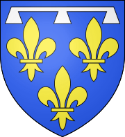 The coat of arms of the Duc d'Orléans: The French lily banner (Fleur-de-Lys) with the emblem of the tournament collar (Lambel); more modern variant