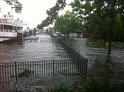 Overstromingen in Greenwich, Connecticut veroorzaakt door orkaan Irene  