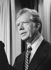 Carter durante uma conferência de imprensa sobre a crise dos reféns no Irão, Setembro de 1980