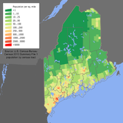 Mapa ludnościowa stanu Maine.