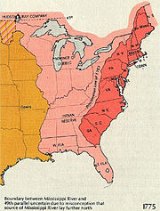 De tretten kolonier (rød) før den amerikanske revolution