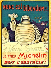 En plakat fra 1898 med Bibendum, Michelin-manden: "Nu er det tid til at drikke!"