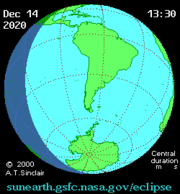 Joulukuun 14. päivänä tapahtuu auringonpimennys, joka näkyy osassa Etelä-Amerikkaa ja Afrikkaa.  