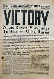 Laikraksts par godu Uzvaras dienai Eiropā 1945. gada 8. maijā.