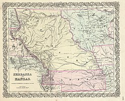 1855 eerste editie van Colton's kaart van Nebraska en Kansas Territories  