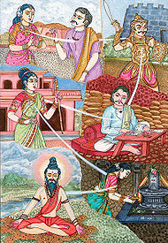Tekening van reïncarnatie in Hindoeïstische kunst  
